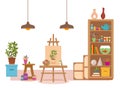 Art studio interior colorful vector illustration. Painter artist workshop room Royalty Free Stock Photo