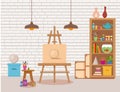 Art studio interior colorful vector illustration. Royalty Free Stock Photo