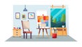 Art studio interior with paintings, creative space and artistic pursuit, vector design Generative AI Royalty Free Stock Photo