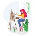 Art studio interior. Woman artist drawing. Royalty Free Stock Photo