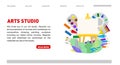 Art studio landing page. Painting tools elements cartoon colorful vector concept. Art, painting tools vector web banner Royalty Free Stock Photo