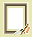 Art Studio. Vector. Studio symbol. Frame with white paper, felt-tip pen, pencil and eraser. Everything is ready for drawing.
