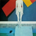 Art in the style of Suprematism. A woman in a swimming pool. Royalty Free Stock Photo