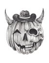 Art Surreal Devil Pumpkin Skull Tattoo.