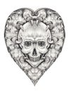 Art Surreal vintage Heart mix Skull Tattoo.