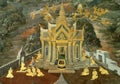 Art thai painting on wall in temple