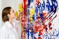 art therapy artist woman painting colorful wall Royalty Free Stock Photo