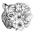 Colouring pictures with a tiger and flower. Art therapy coloring page for adults and children.