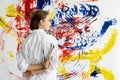art therapy hand painting woman with colorful wall Royalty Free Stock Photo