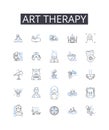 Art therapy line icons collection. Music therapy, Play therapy, Drama therapy, Movement therapy, Narrative therapy Royalty Free Stock Photo