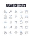 Art therapy line icons collection. Music therapy, Play therapy, Drama therapy, Movement therapy, Narrative therapy