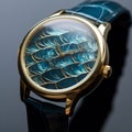 Blue Fish Scale Watch With Gold Leaf Overlay In James Bullough Style