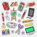 Art Tools Doodle. Painting Stickers with Paints, Digital Graphic Device and Photo Camera Royalty Free Stock Photo