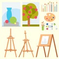 Art tools flat painting icons details stationery creative paint equipment Royalty Free Stock Photo