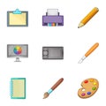 Art tools icons set, cartoon style Royalty Free Stock Photo