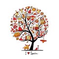 Art tree with spain symbols for your design