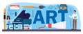 Art typographic header. Student holding art tools learning how to draw Royalty Free Stock Photo