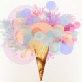 Art vector illustration with ice cream from abstract colored circles and ink spots