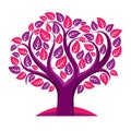 Art vector illustration of tree with purple leaves, spring season, can be used as symbol on ecology theme. Royalty Free Stock Photo