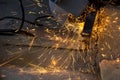 Art view of Grinding sparks from metal. Royalty Free Stock Photo