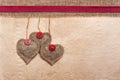 Art vintage background with fabric Hearts for design Royalty Free Stock Photo