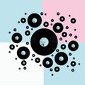 art from vinyl records in a chaotic manner in the style of pop art, musical retro wallpaper, illustration of scattered discs for Royalty Free Stock Photo