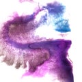 art Violet, dark blue watercolor ink paint blob watercolour spla Royalty Free Stock Photo