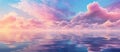 Art A violet dusk sky with cumulus clouds over water Royalty Free Stock Photo