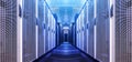 Art visualization corridor of data warehouse in warning red toning. Design web hosting technology big data center background.