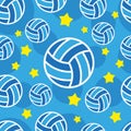 Art Volley Ball Pattern Seamless with Yellow Star and Blue Circle Royalty Free Stock Photo