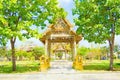 Watercolor of pavilion in nature garden