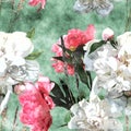 Art Watercolor Vintage Floral Seamless Pattern With White And Pi