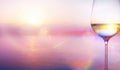 Art white wine on the summer sea background Royalty Free Stock Photo