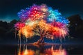 Art of willow tree multicolor, dreamy magical style, generative AI