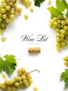 Art wine list background; sweet white grapes and leaf Royalty Free Stock Photo