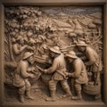 art work of Chinese style Relieve Chinese peasants picking generative AI