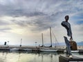 Art works by Bruno Catalano in exhibition at viareggio port city, tuscany, Italy