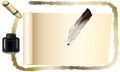 An art of writing with ink pot and old feather Royalty Free Stock Photo