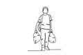 An immigrating man carrying a lot of bags