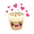 2D Illustration of Single Boba Cup with Floating Pink Hearts Royalty Free Stock Photo