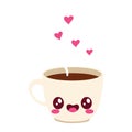 2D Illustration of Happy Coffee Mug with Floating Pink Hearts Royalty Free Stock Photo