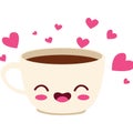 2D Illustration of Happy Coffee Cup with Floating Pink Hearts Royalty Free Stock Photo