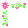 2D illustration of whimsical floral frame with pink blossoms and green vines Royalty Free Stock Photo