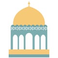 2D Illustration of Golden Dome Islamic Pavilion with Light Columns Royalty Free Stock Photo
