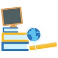 2d illustration computer globe books and ruler education concept Royalty Free Stock Photo