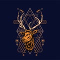 Deer head with sacred geometry pattern on black background-vector retr