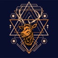 Deer head with sacred geometry pattern on black background-vector retr