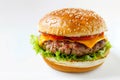A monumental artisan burger, piled high on a soft, golden bun. Arte com IA Royalty Free Stock Photo