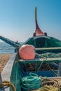 Arte Xavega typical portuguese old fishing boat on the beach in Paramos Espinho Portugal Royalty Free Stock Photo