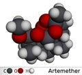 Artemether molecule. It is used for the treatment of malaria. Molecular model. 3D rendering
